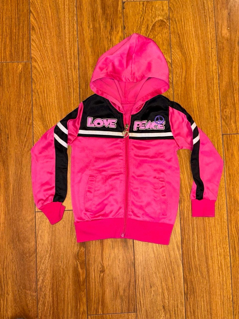 Y2k Pink And Black Zip Up Hoodie With Peace And Love Design